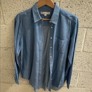LOFT Blue Chambray Button-Up Shirt